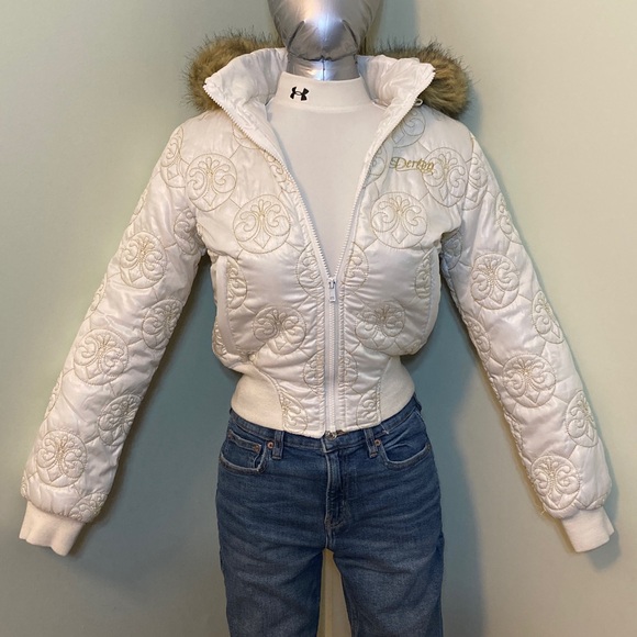 Dereon Jackets & Blazers - Dereon Cream Quilted Puffer Jacket with Faux Fur Hood